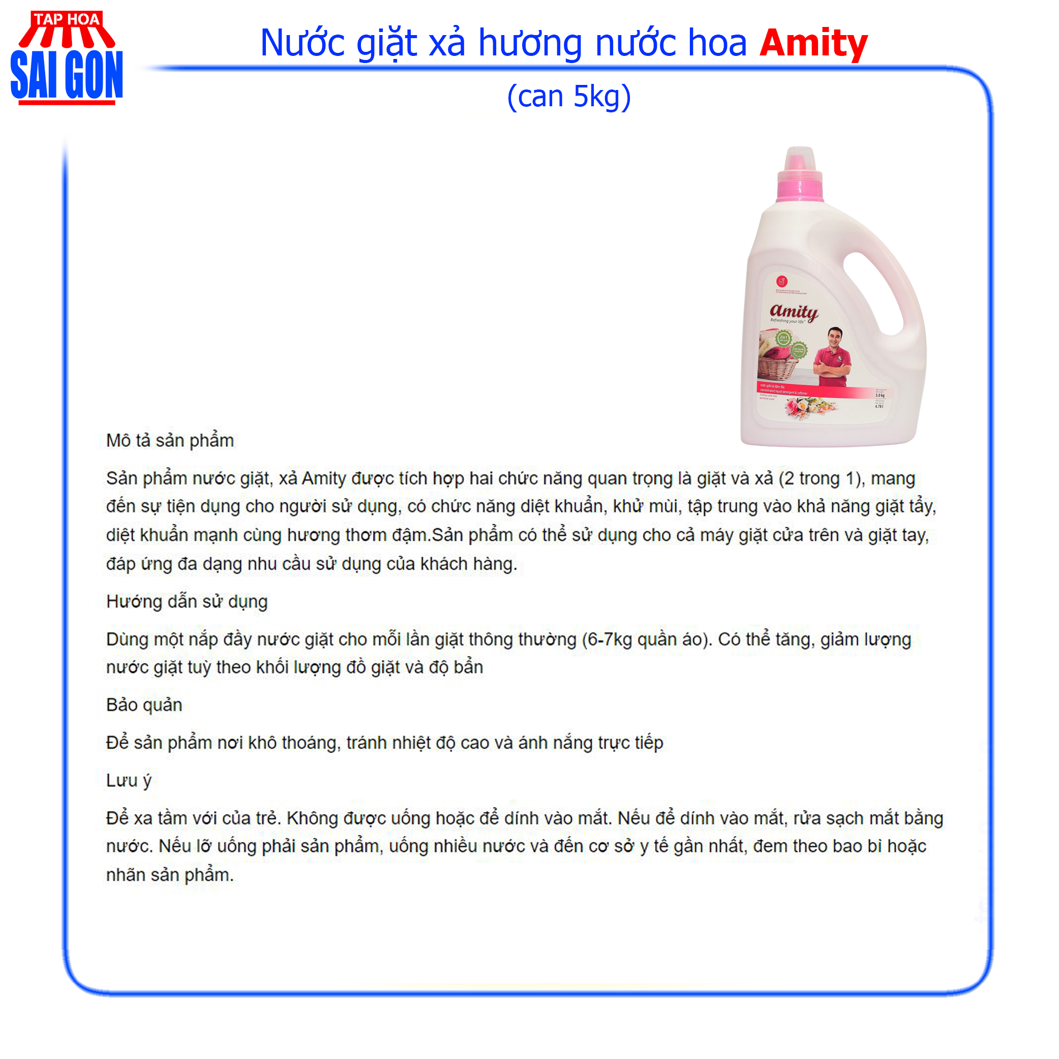 Nước Giặt Xả Amity hương nước hoa (màu hồng) can 5kg phù hợp với mọi chất liệu vải và mang lại cảm giác an toàn cho mọi gia đình