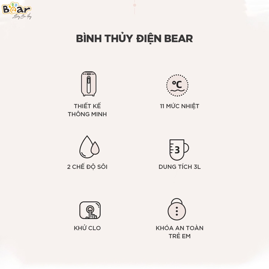 Bình Điện Thông Minh Bear Đun Nước Nóng Siêu Tốc, Tự Động Giữ Ấm 55 Độ, Khử Clo An Toàn Cho Sức Khoẻ - KE-B30V1 Hàng chính hãng