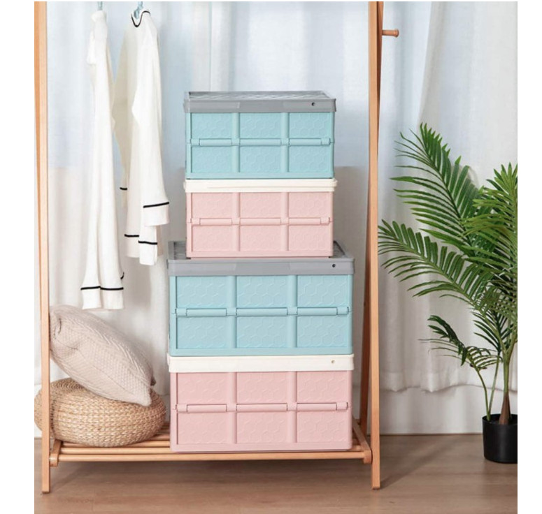 Hộp đựng đồ có thể gập lại có bánh xe và nắp đậy 55L