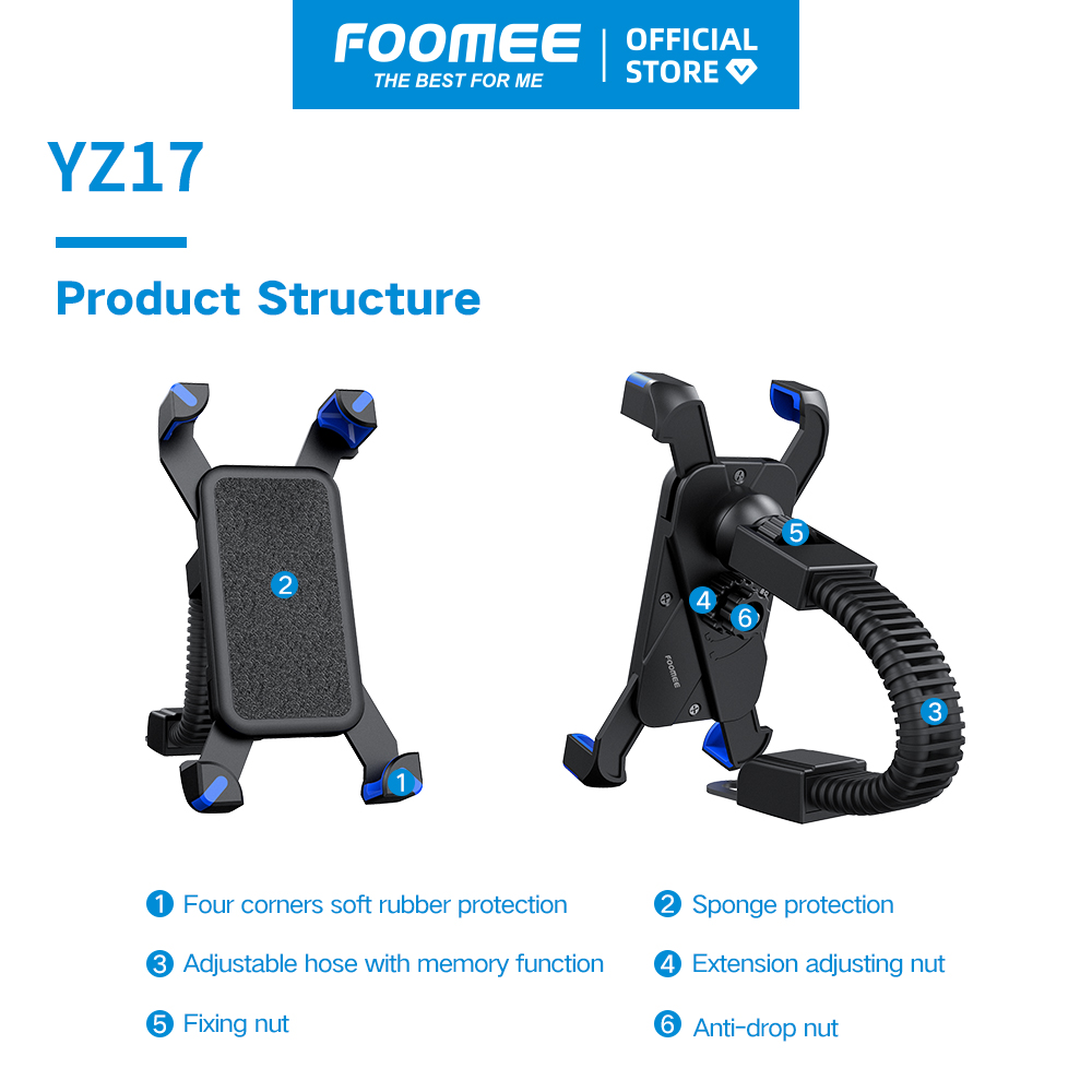 Giá Đỡ Điện Thoại Xe Máy FOOMEE YZ17 - Điều Chỉnh 360 Độ Dùng Cho Tất Cả Các Kiểu Điện Thoại - Màu Đen - Hàng Chính Hãng