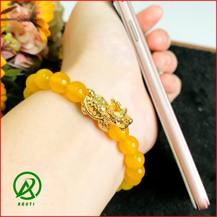 Vòng Tay Phong Thủy - Vòng Tay Mã Não 8mm Mix Long Quy Vàng Độc Lạ V379-8