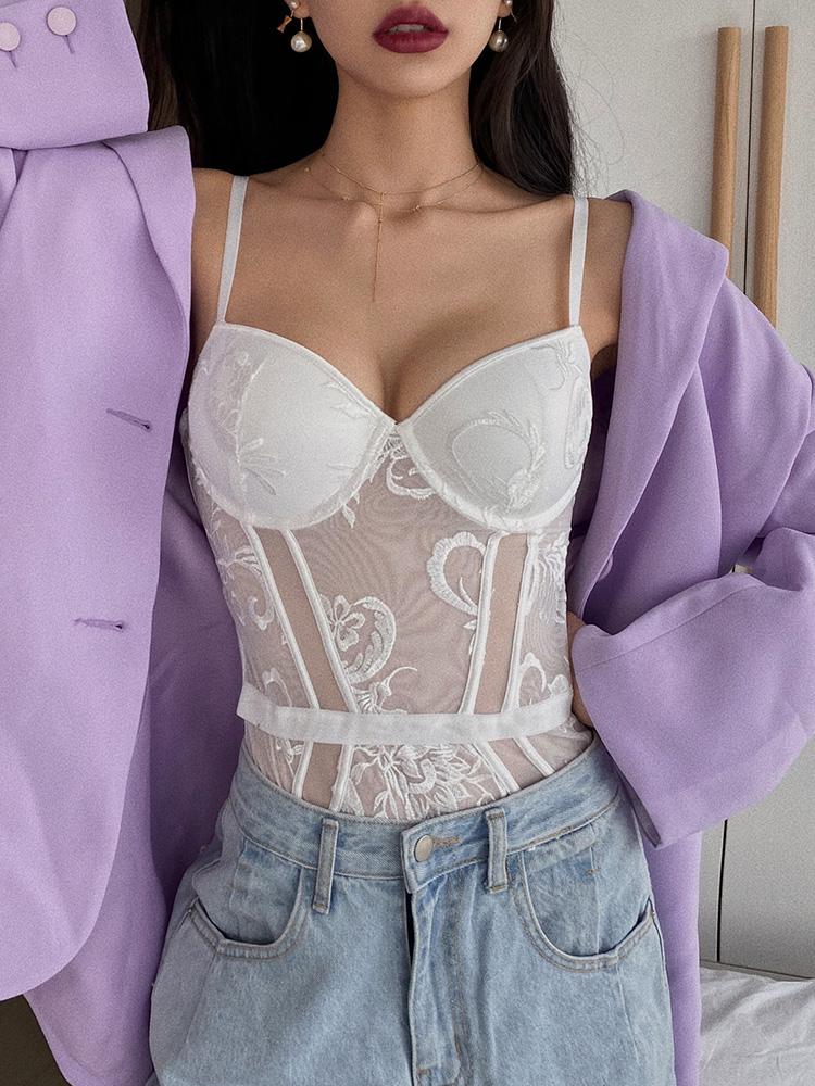 Mới Ren Body Đẩy Lên Bộ Áo Ngực Nữ Hoa Cổ Điển Thêu Bodycon Quần Lót Plus Kích Thước Đồ Ngủ Onesies