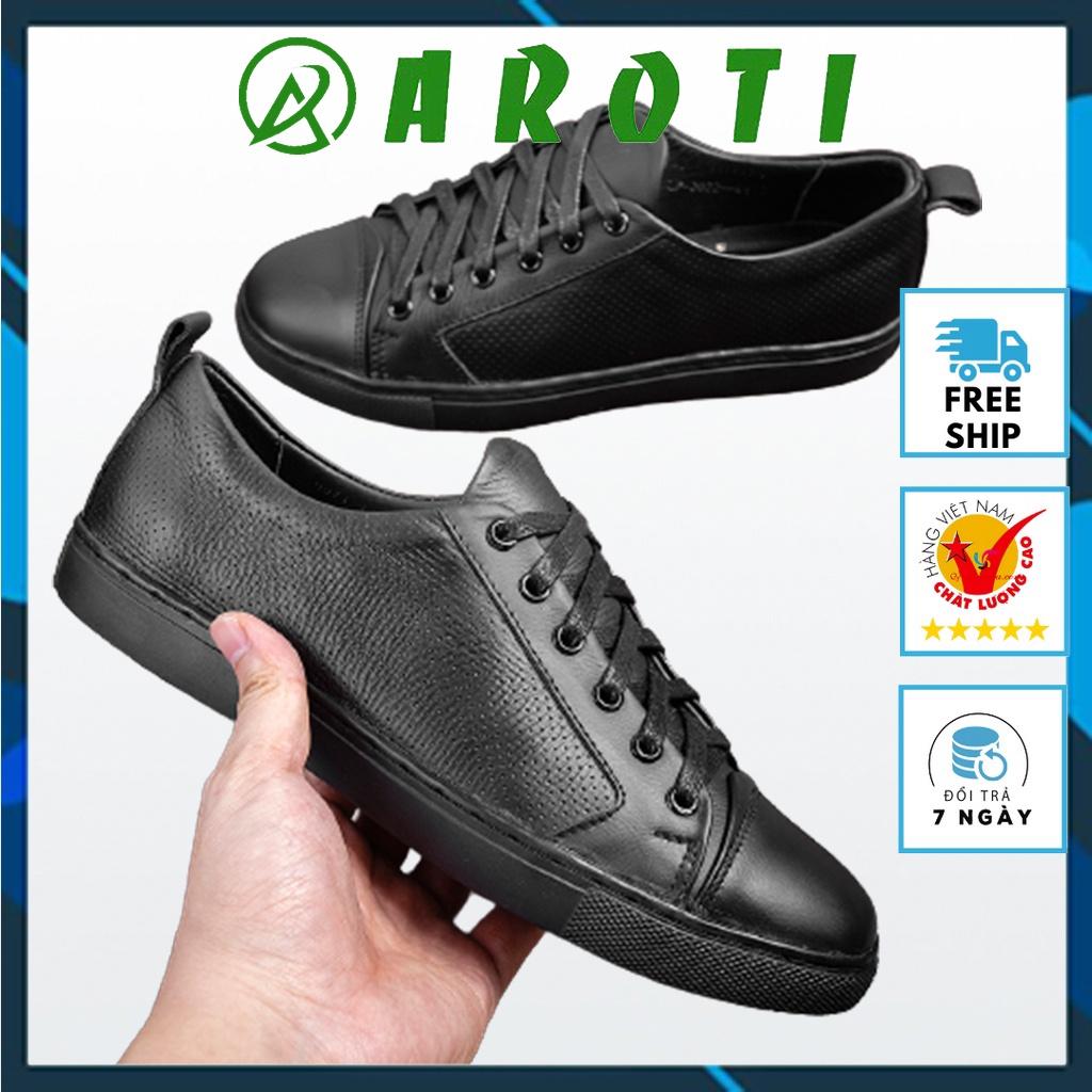 Giày Thể Thao Nam AROTI Chất Da Bò Đẹp Cao Cấp,Đế Sneaker Khâu Chắc Chắn, Tăng Chiều Cao 3cm G613-Đục Thân Giày