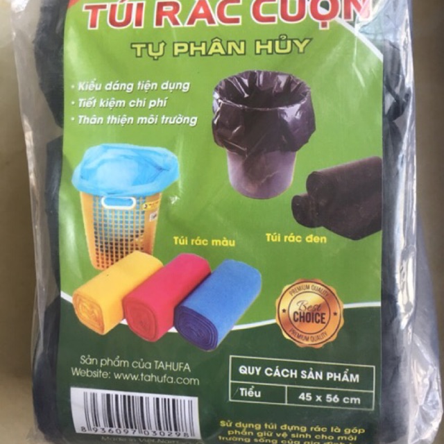 Túi đựng rác đen 55x65cm, Túi rác tự phân huỷ TAHUFA (Bịch 3 Cuộn)