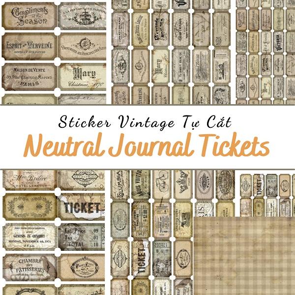 Sticker tự cắt Neutral journal tickets - sticker sheet dán, trang trí sổ nhật kí, sổ tay | Bullet journal - kc004