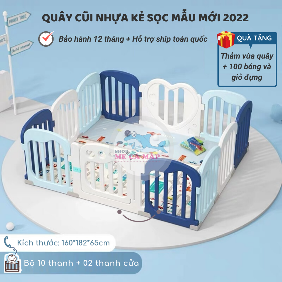 Quây cũi nhựa cao 65cm tặng THẢM DÀY và 100 BÓNG, quây bóng nhựa an tâm cho bố mẹ