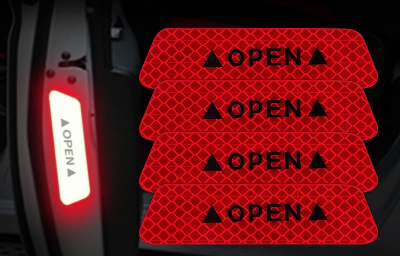 Bộ Decal Phản Quang 4 Miếng OPEN Dán Cửa Xe Cảnh Báo Va Chạm