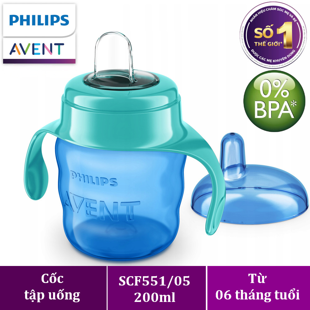 Bình tập uống Philips Avent cho bé trên 6 tháng  - màu Xanh- nhựa PP 200ml