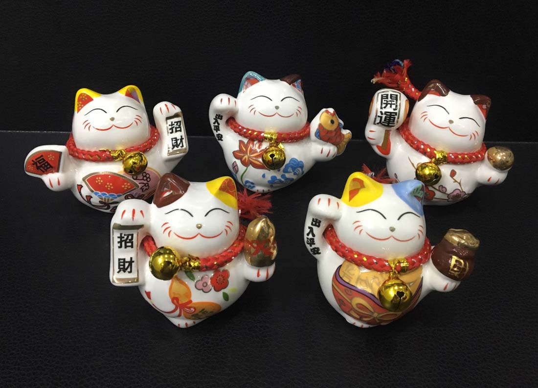 Bộ 5 chú mèo "thần tài" – Maneki Neko – bằng sứ cao cấp