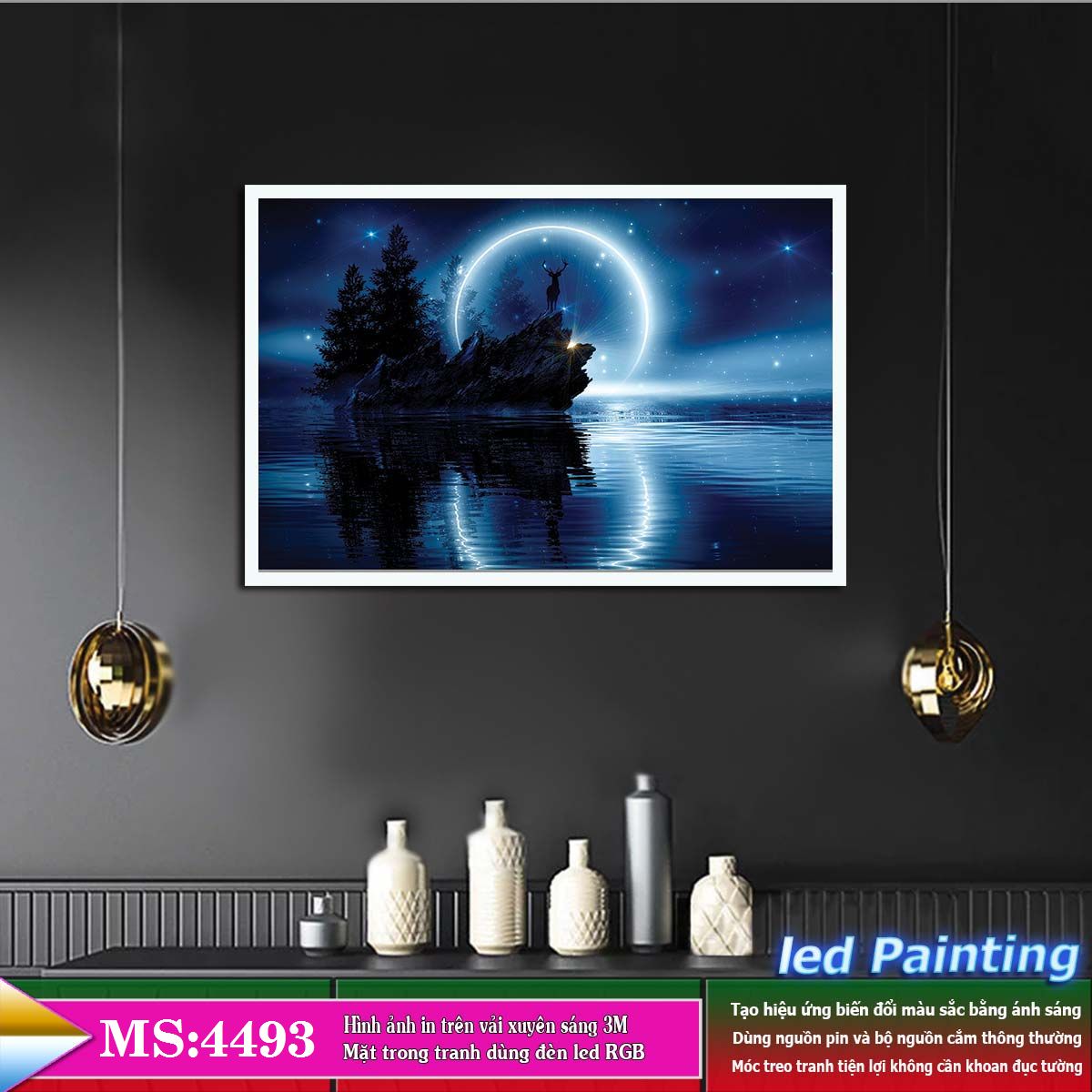 Tranh treo tường đèn led trang trí phòng khách, phòng ngủ hiệu ứng ánh sáng. KT: 60 x 40cm-MS:4493L6