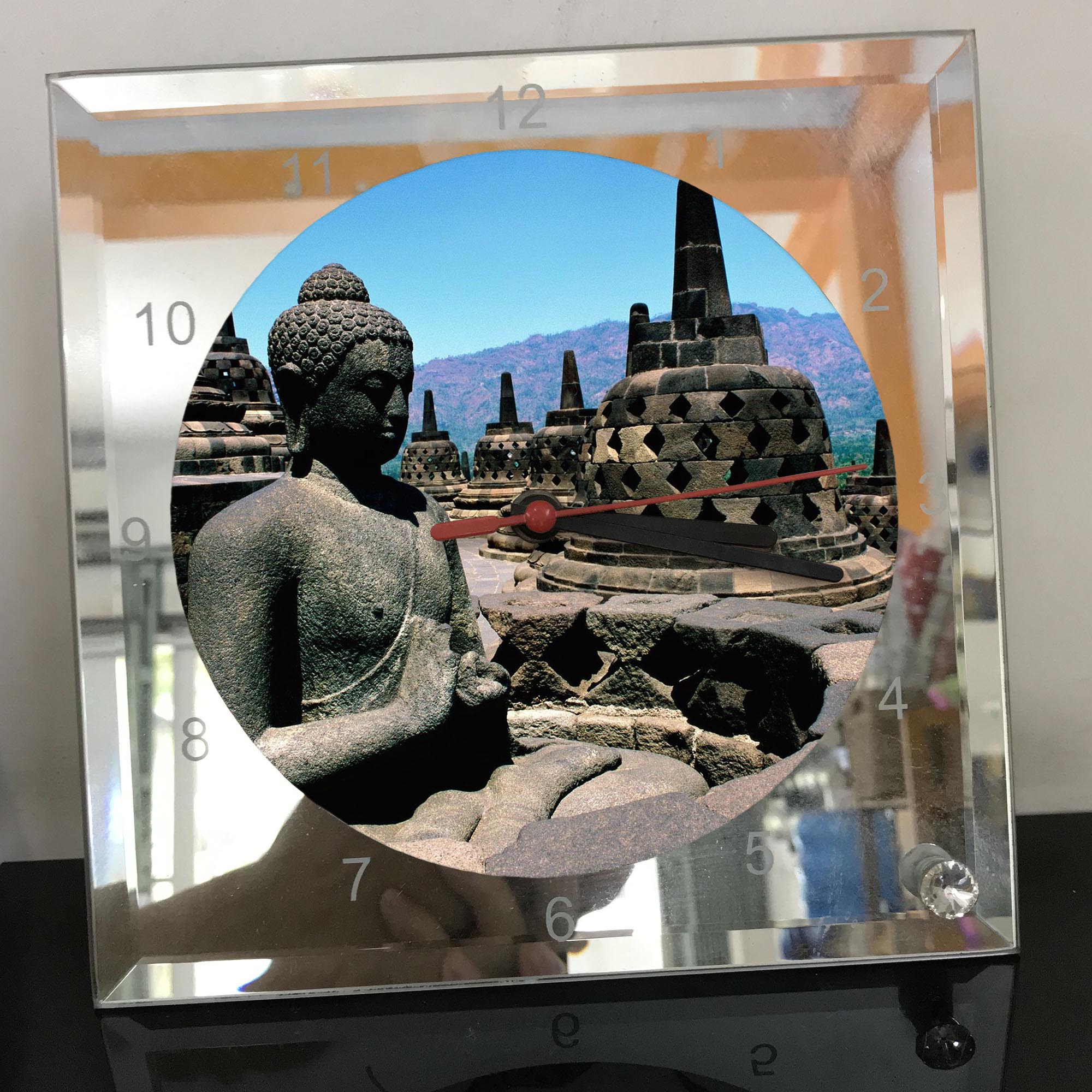 Đồng hồ thủy tinh vuông 20x20 in hình Buddhism - đạo phật (49) . Đồng hồ thủy tinh để bàn trang trí đẹp chủ đề tôn giáo