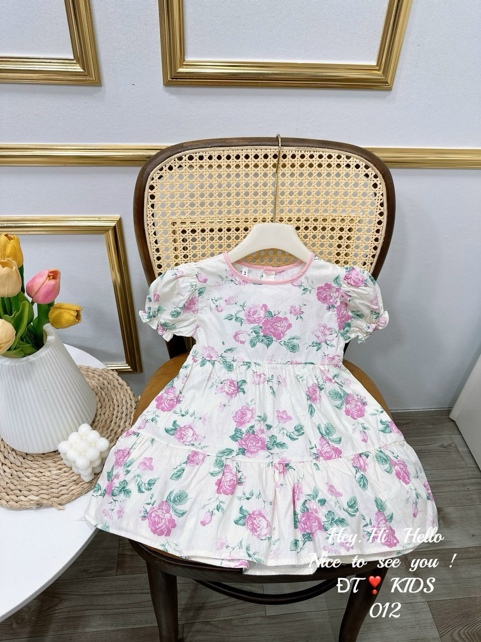 Váy bé gái 10-29kg dáng babydoll xòe siêu xinh Baby-S, Đầm bé gái họa tiết hoa hồng xinh xắn - SD105