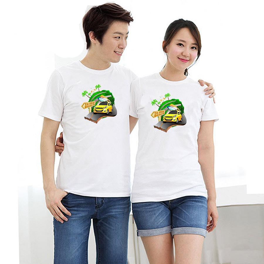 Áo thun cặp đôi in hình mùa hè go to the beach form rộng phong cách hàn quốc