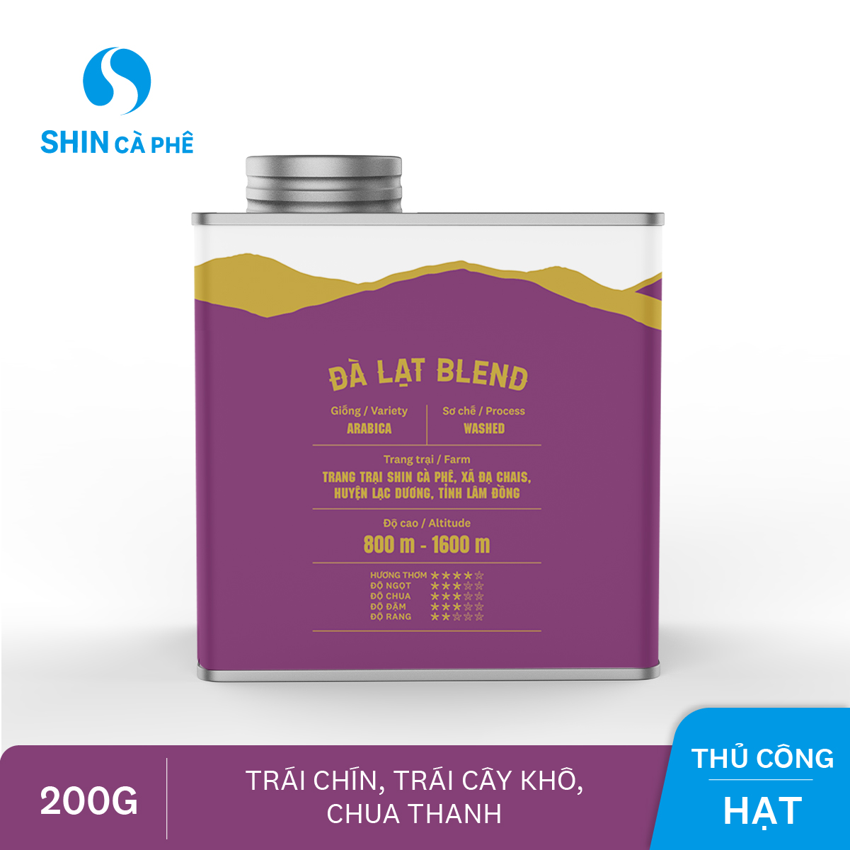 SHIN Cà Phê_Cà phê thủ công Đà Lạt Blend hộp thiếc 200g