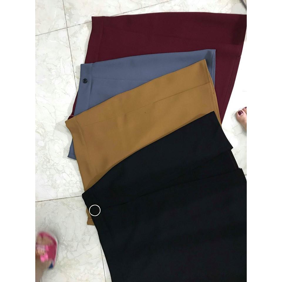 Chân váy bút chì xẻ trước đáp cạp có khóa séc kéo