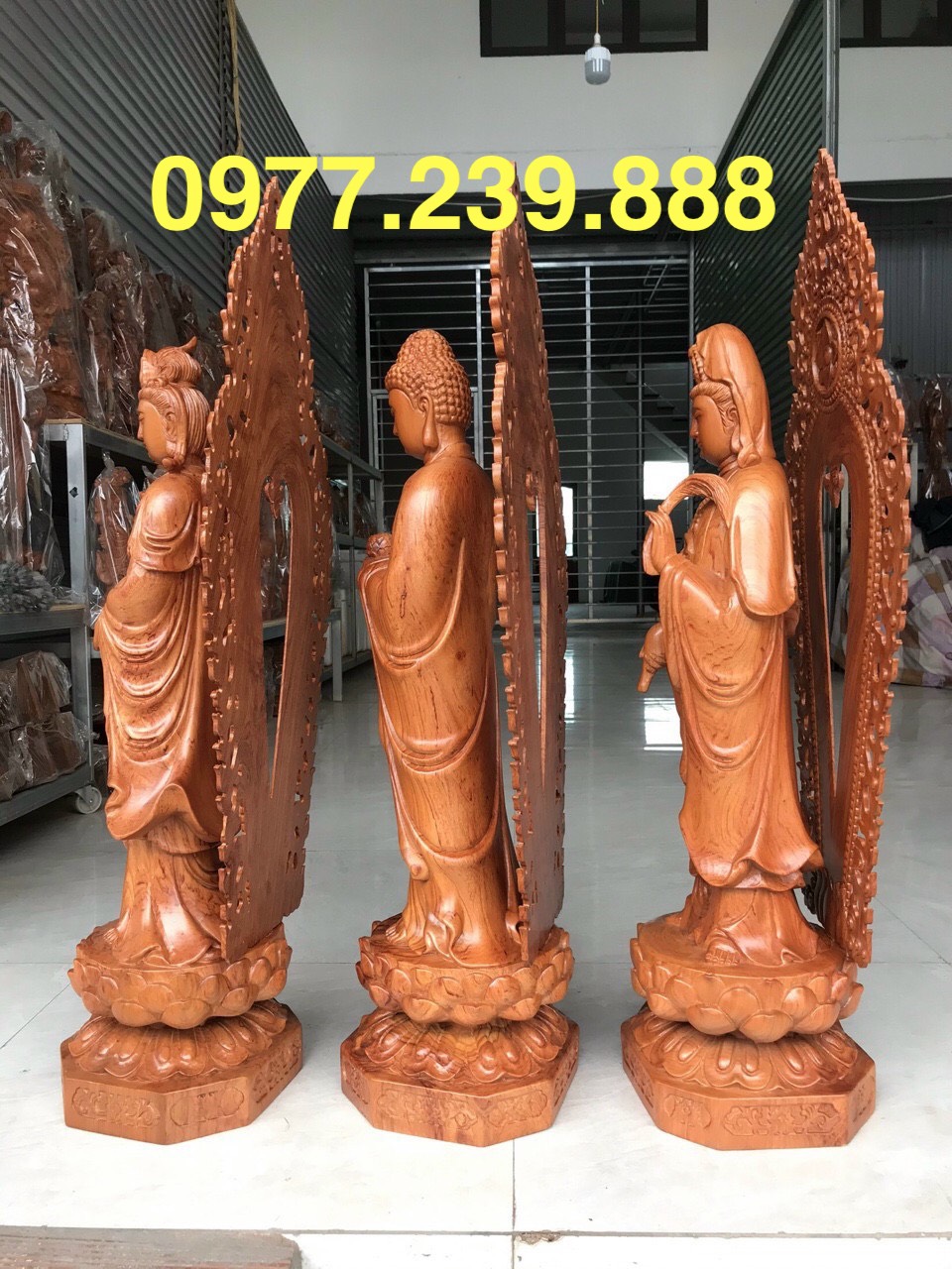 tượng tam thánh gỗ hương 30cm