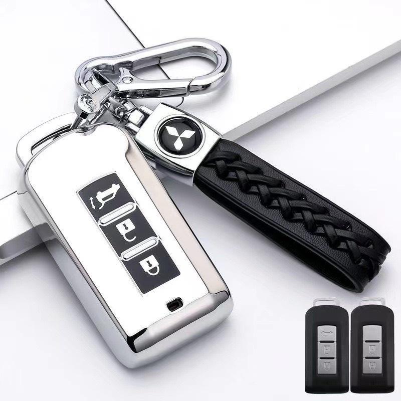 Móc khóa kèm ốp bảo vệ chìa khóa xe Mitsubishi Xpander, Outlander, Attrage, Mirage, Pajero nhựa mềm TPU tráng gương