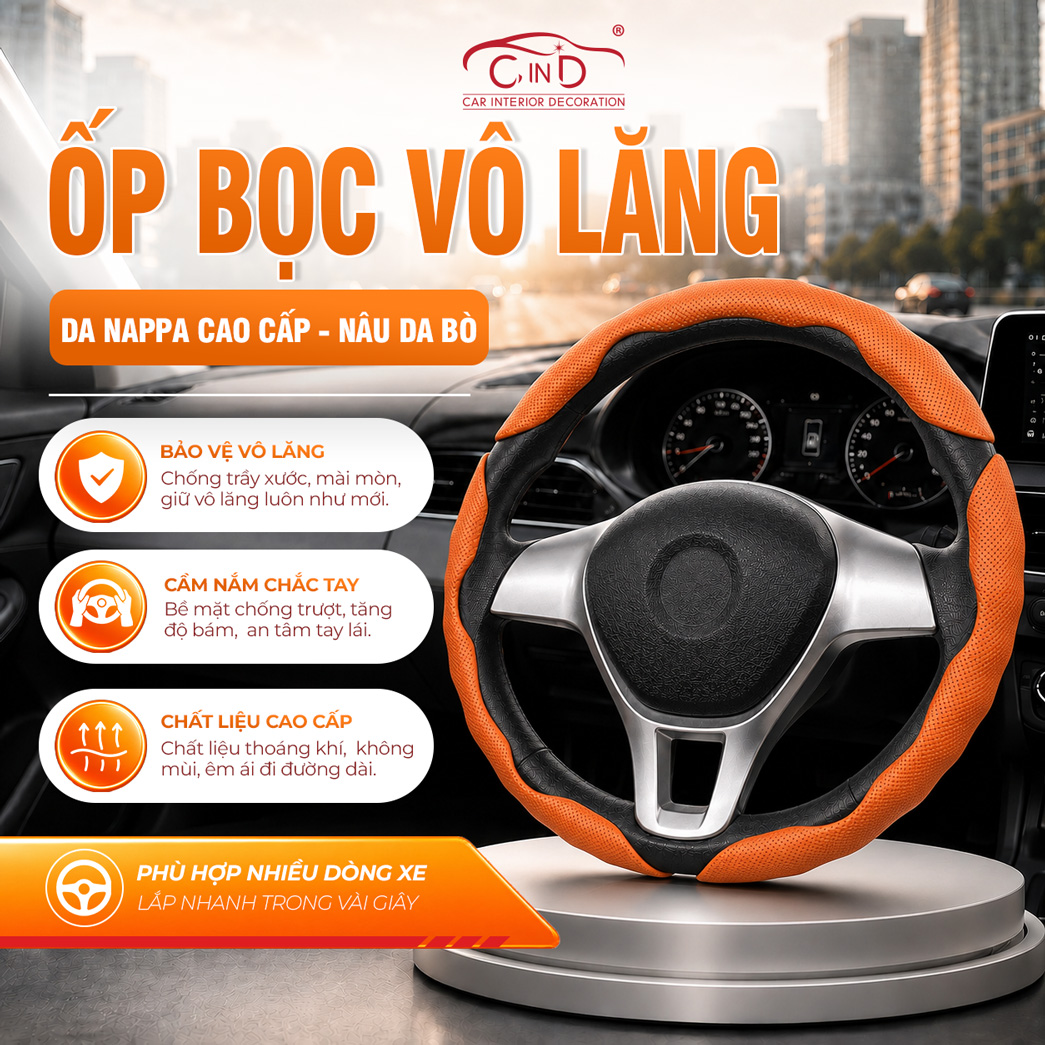 Ốp Bọc Vô Lăng CIND Da Nappa Cao Cấp Mỏng Nhẹ Chống Trượt Phù Hợp Nhiều Dòng Xe
