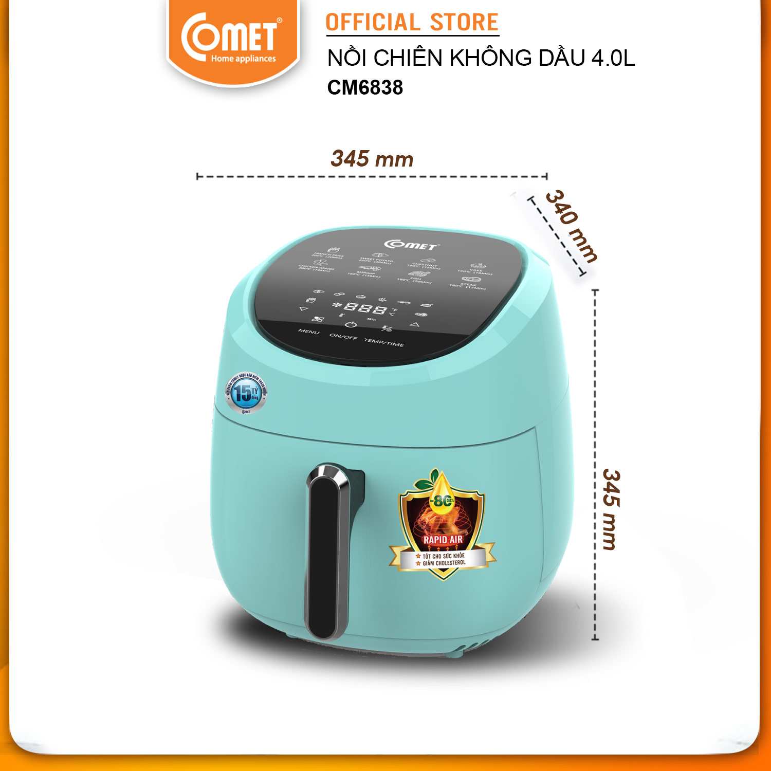 Nồi Chiên Không Dầu Điện Tử Comet CM6838 4L - Hàng Chính Hãng