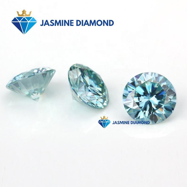 (Size từ 8-10.5 ly) Kim cương nhân tạo Mỹ Moissanite giác cắt tròn màu xanh ngọc