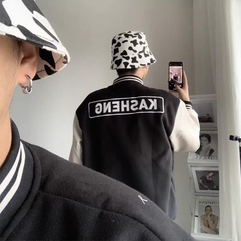Áo Khoác Bomber Nỉ Bông Nam Nữ Form Rộng Unisex Dày Mịn Phối 2 Màu Trắng Đen, Áo khoác form rộng 2 lớp phong cách Hàn Quốc