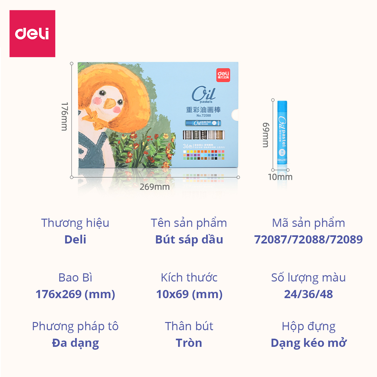 Bút Sáp Dầu Chuyên Nghiệp Deli - Hộp Giấy - 24/36 Màu - 72087 / 72088