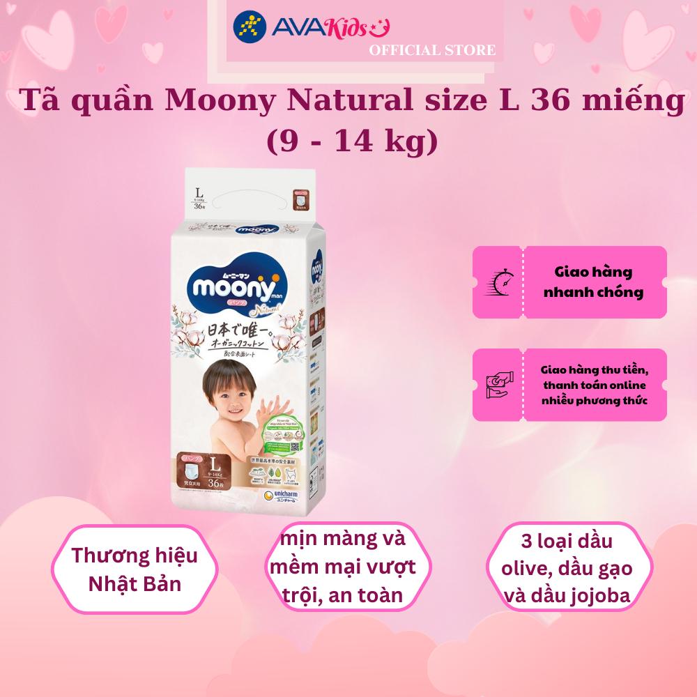 Tã quần Moony Natural size L 36 miếng (9 - 14 kg)