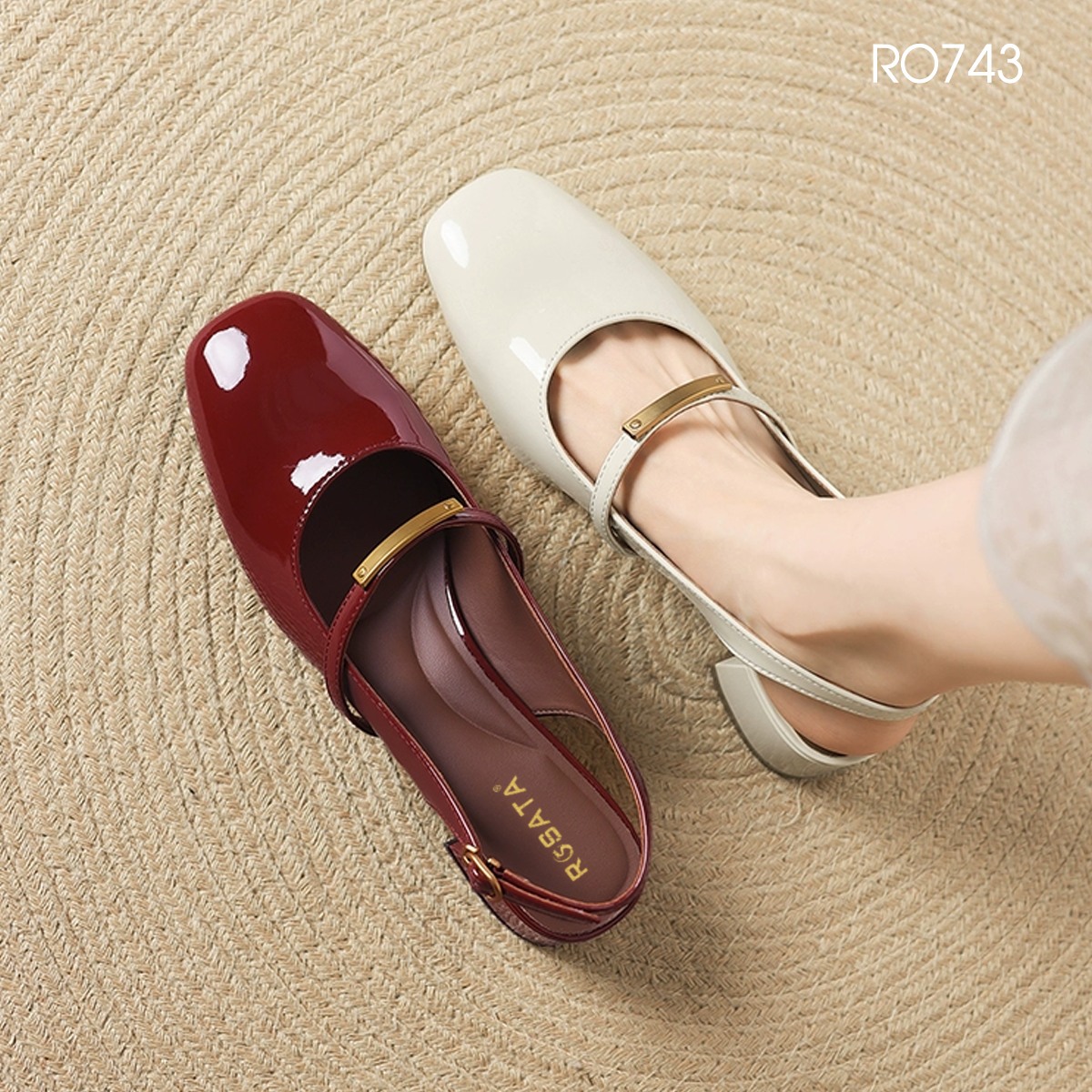 Giày nữ mũi vuông, quai sau ROSATA RO743 - 3.5p - Đỏ, Kem - BKSTORE