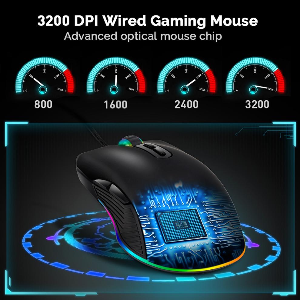 Sữa ong chúa Lược USB Loại C Chuột 3200 DPI USB C Chuột Chơi Game Máy Tính Wried Chuột Quang cho chơi Game RGB 4 Đèn Nền Đèn LED