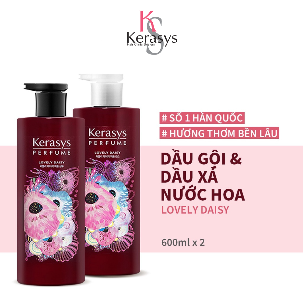 Cặp Dầu Gội Xả Nước Hoa Kerasys Lovely Daisy Cao Cấp Hàn Quốc Hương Hoa Cúc Thơm Mát 600ml*2