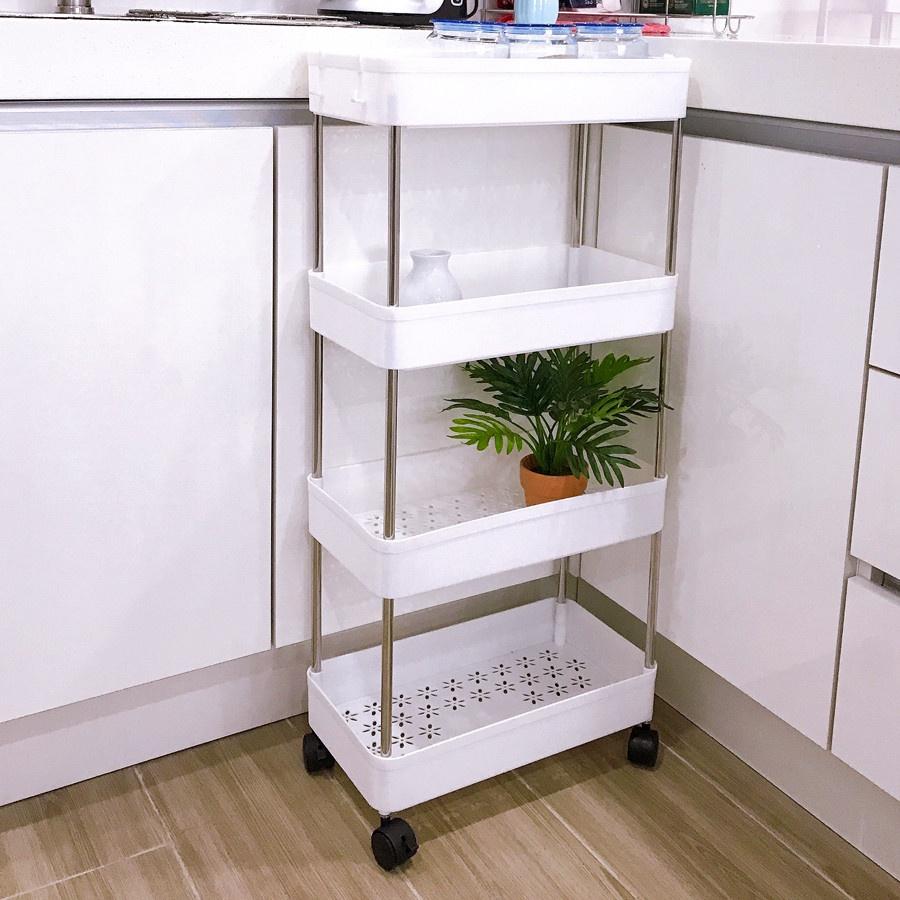 Kệ Để Đựng Đồ Đa Năng 4 Tầng Thanh Inox - Giá Nhựa có lỗ Cao cấp