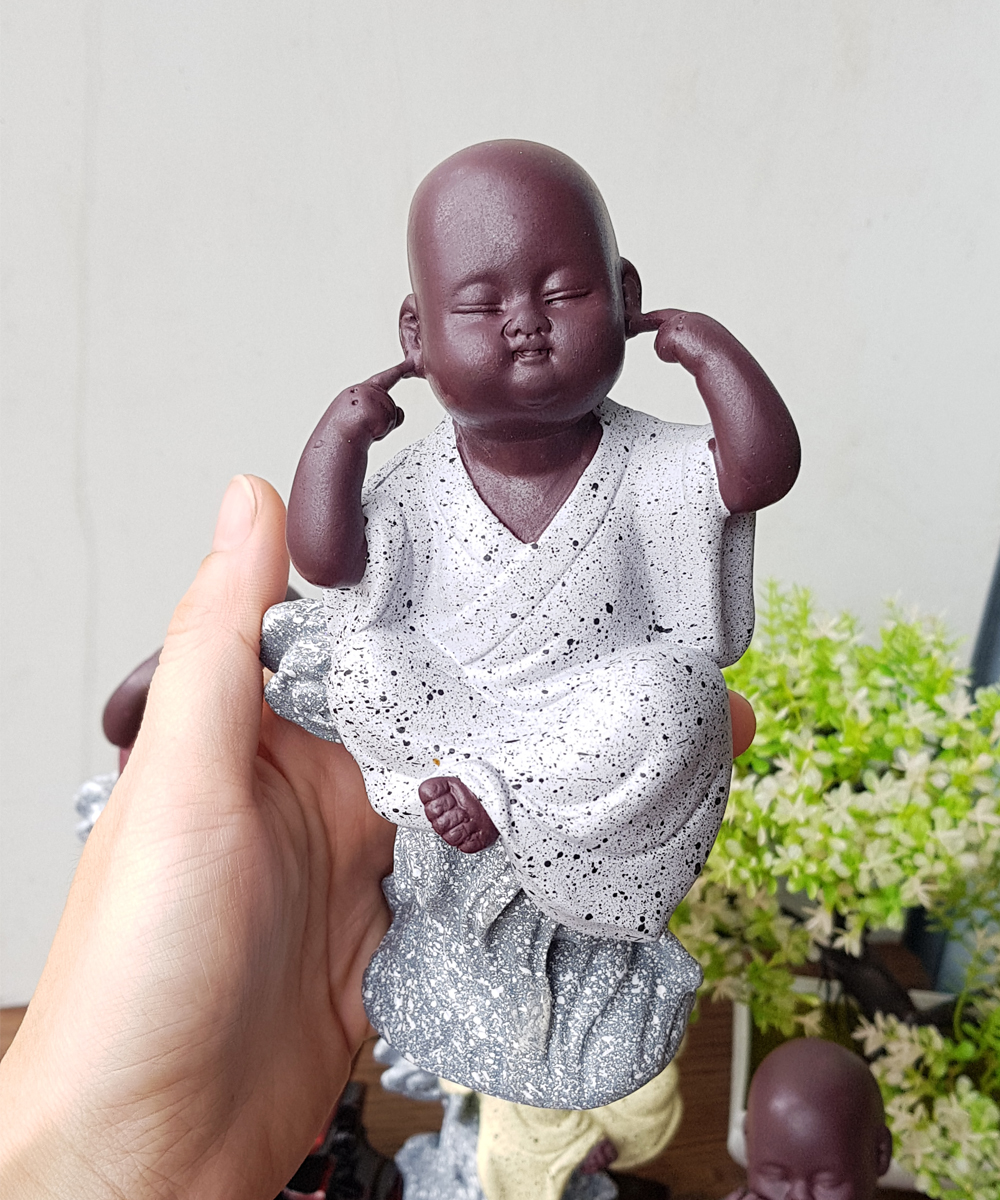 Bộ 04 chú tiểu Tứ Không ngồi phiến đá size 16cm