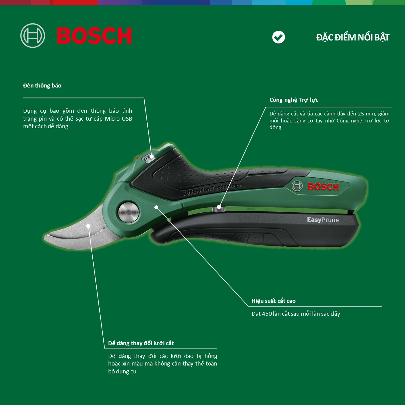 Kéo cắt cành Bosch dùng pin