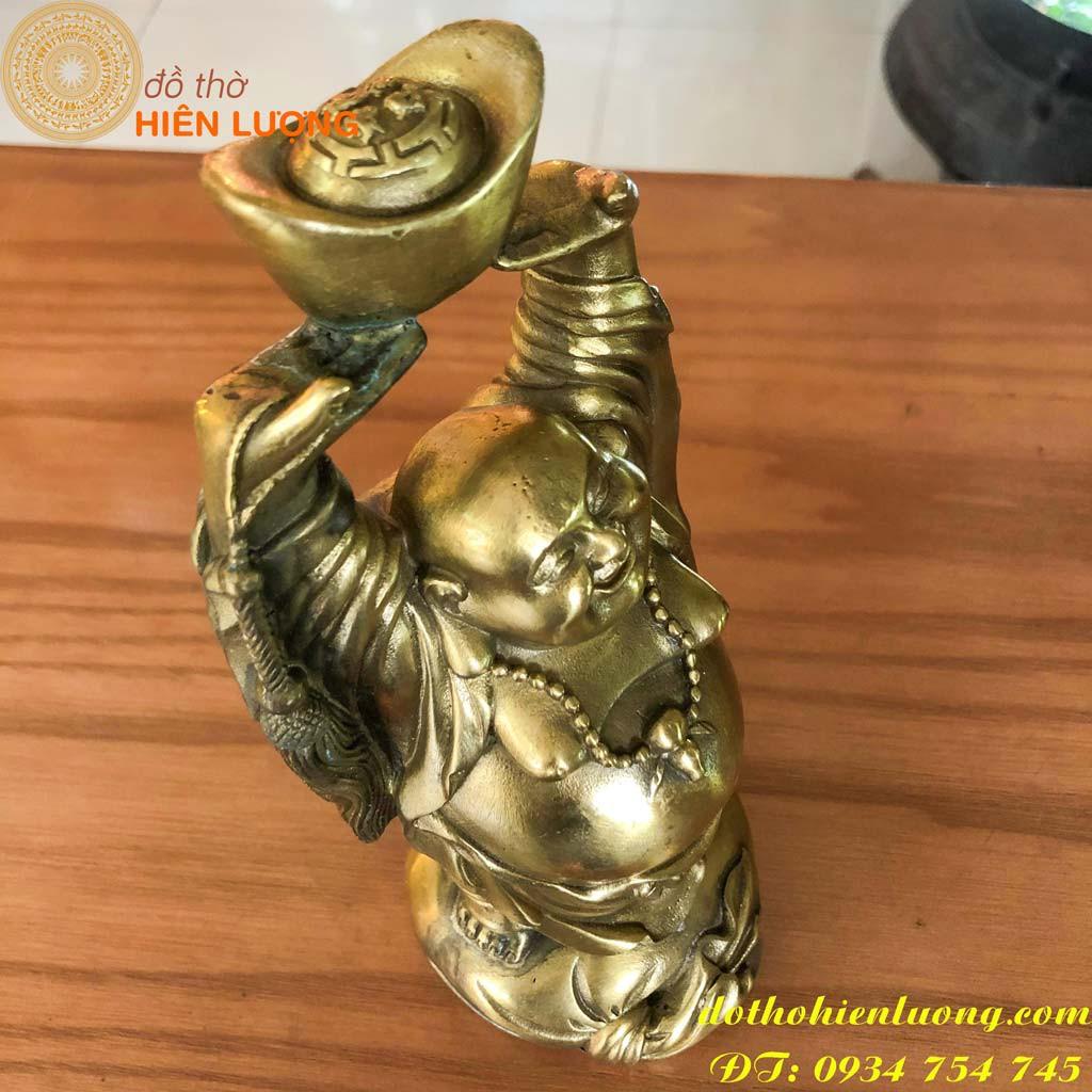 Tượng Di Lặc Bằng Đồng Đứng Dâng Bát Vàng Cao 20cm