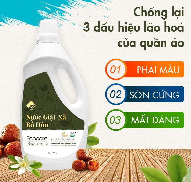 Nước giặt xả hữu cơ Bồ Hòn tinh dầu Hoa Bưởi ECOCARE 4 lít - Bền màu, giữ dáng, làm mềm vải, an toàn da nhạy cảm - [Premium] Tinh dầu hoa Nhài