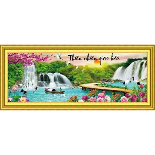 Tranh thêu chữ thập Thiên Nhiên Giao Hòa chưa thêu-222791