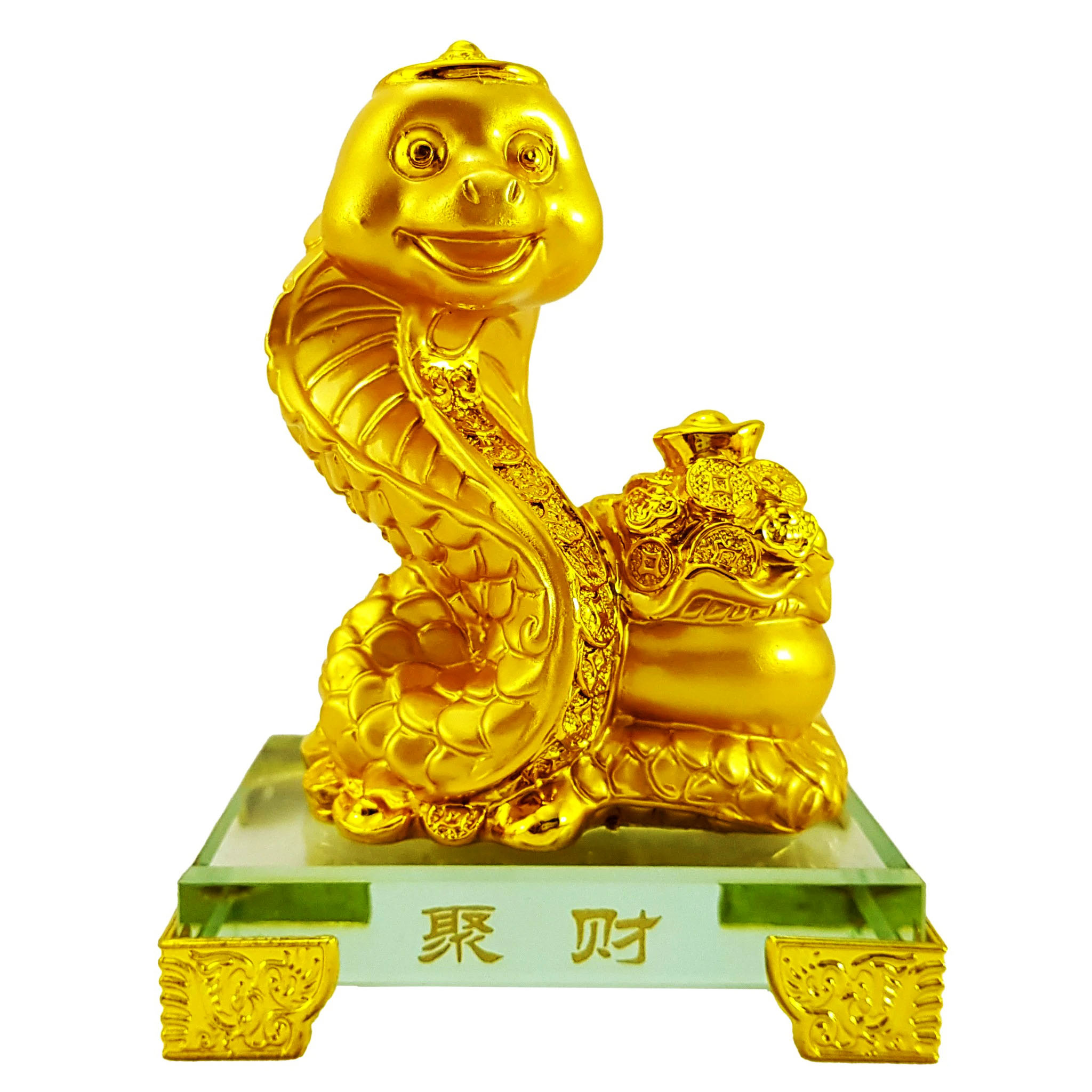 Tượng chú rắn vàng đế kính thủy tinh cao cấp - Tượng Tỵ Đắc Lộc