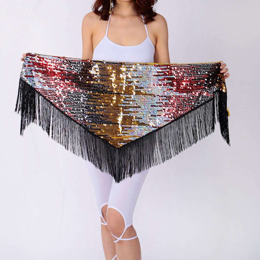 Women's Sequins Belly Dance Hip Scarf Hip Skirt Waist Chain Triangle Belt