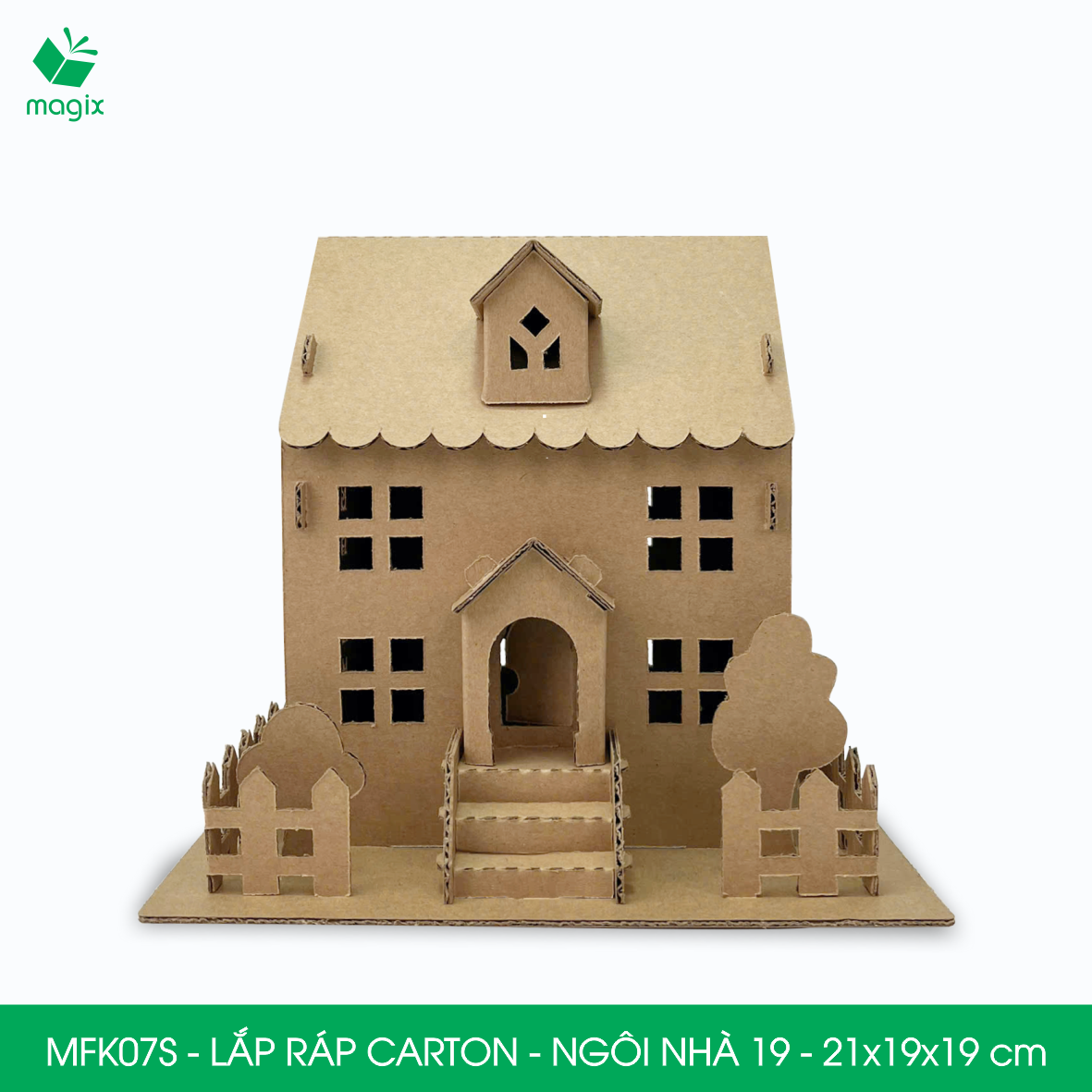 MFK07S - 21x19x19 cm - Mô hình ngôi nhà lắp ráp từ bìa carton cao cấp, nhà giấy carton mini sáng tạo