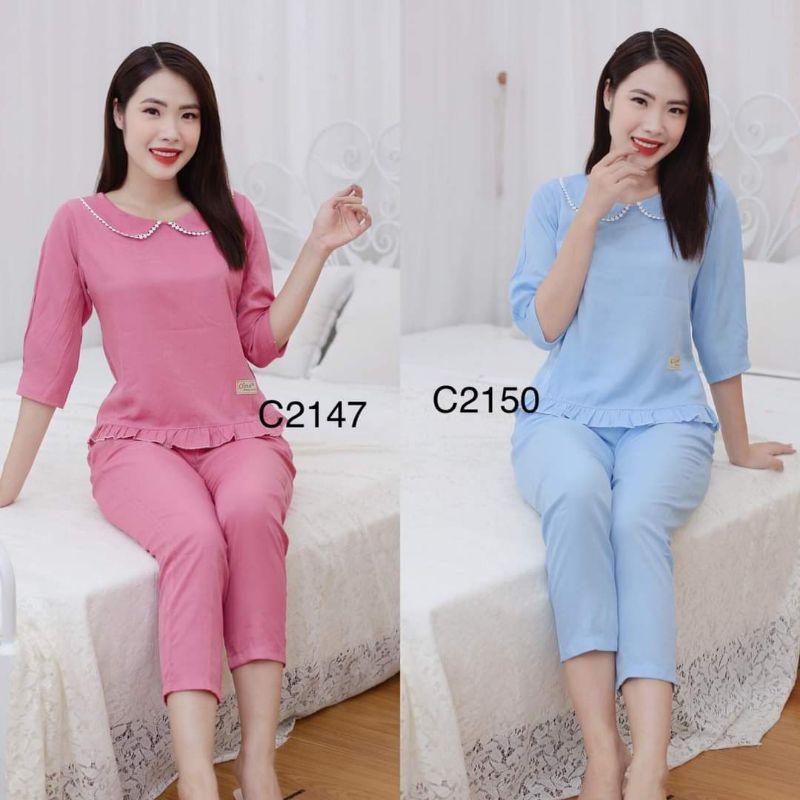 Quần áo mặc nhà cổ sen phối