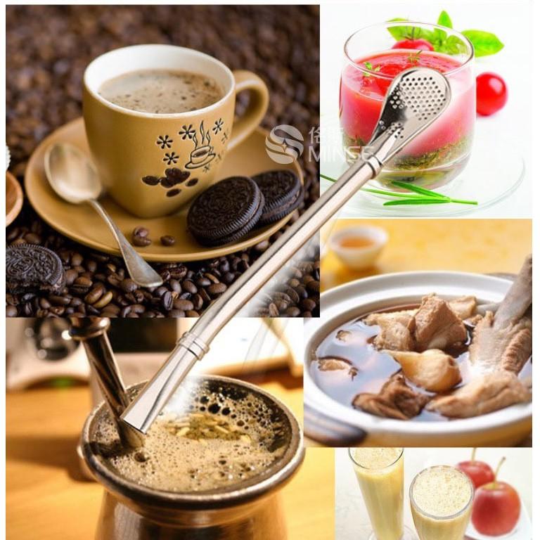 THÌA CAFEMUỖNG CAFE KIÊM ỐNG HÚT BẰNG INOX UỐNG CAFE CAO CẤP TIỆN LỢI