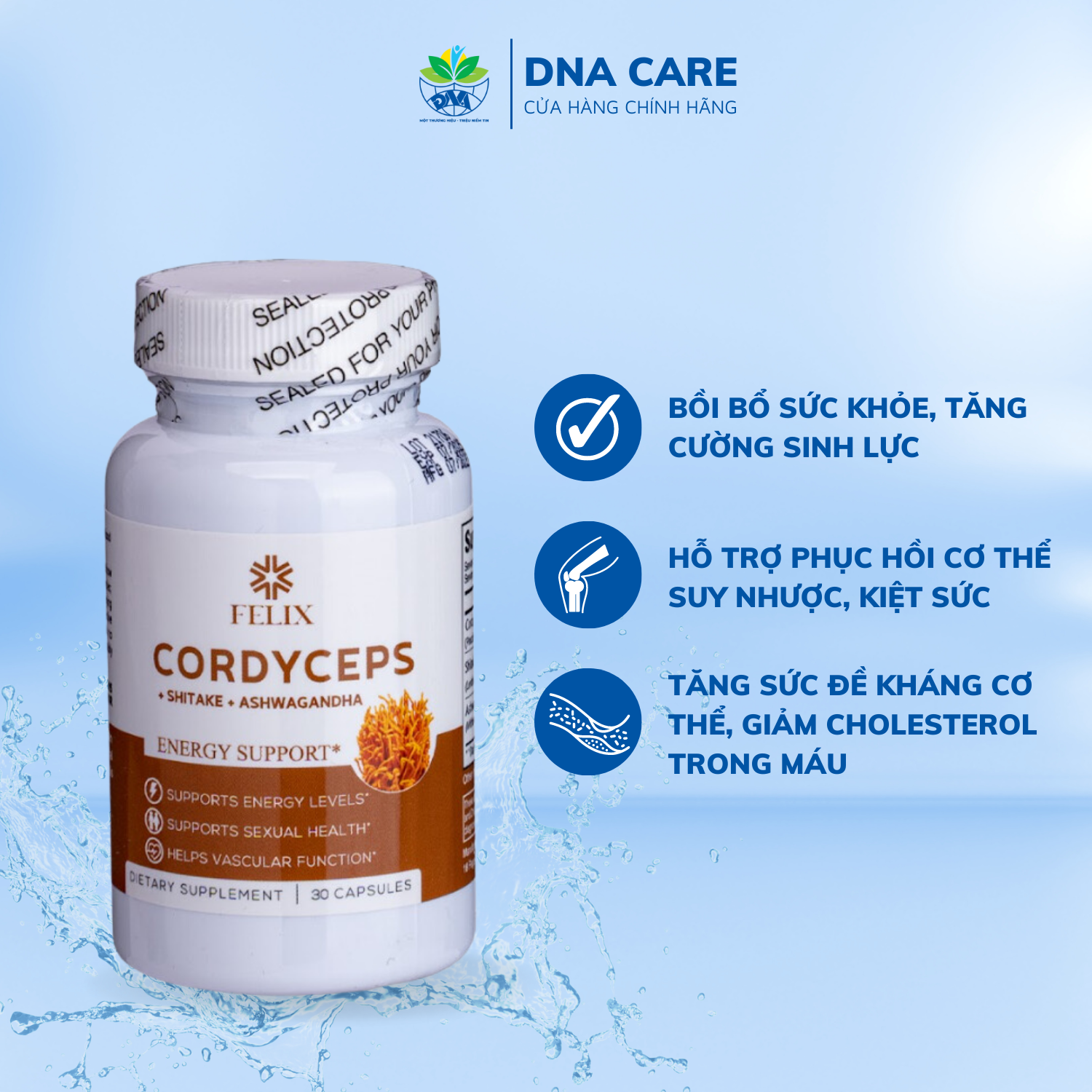 Viên nang đông trùng hạ thảo Cordyceps Mỹ Felix hộp 30/100 viên