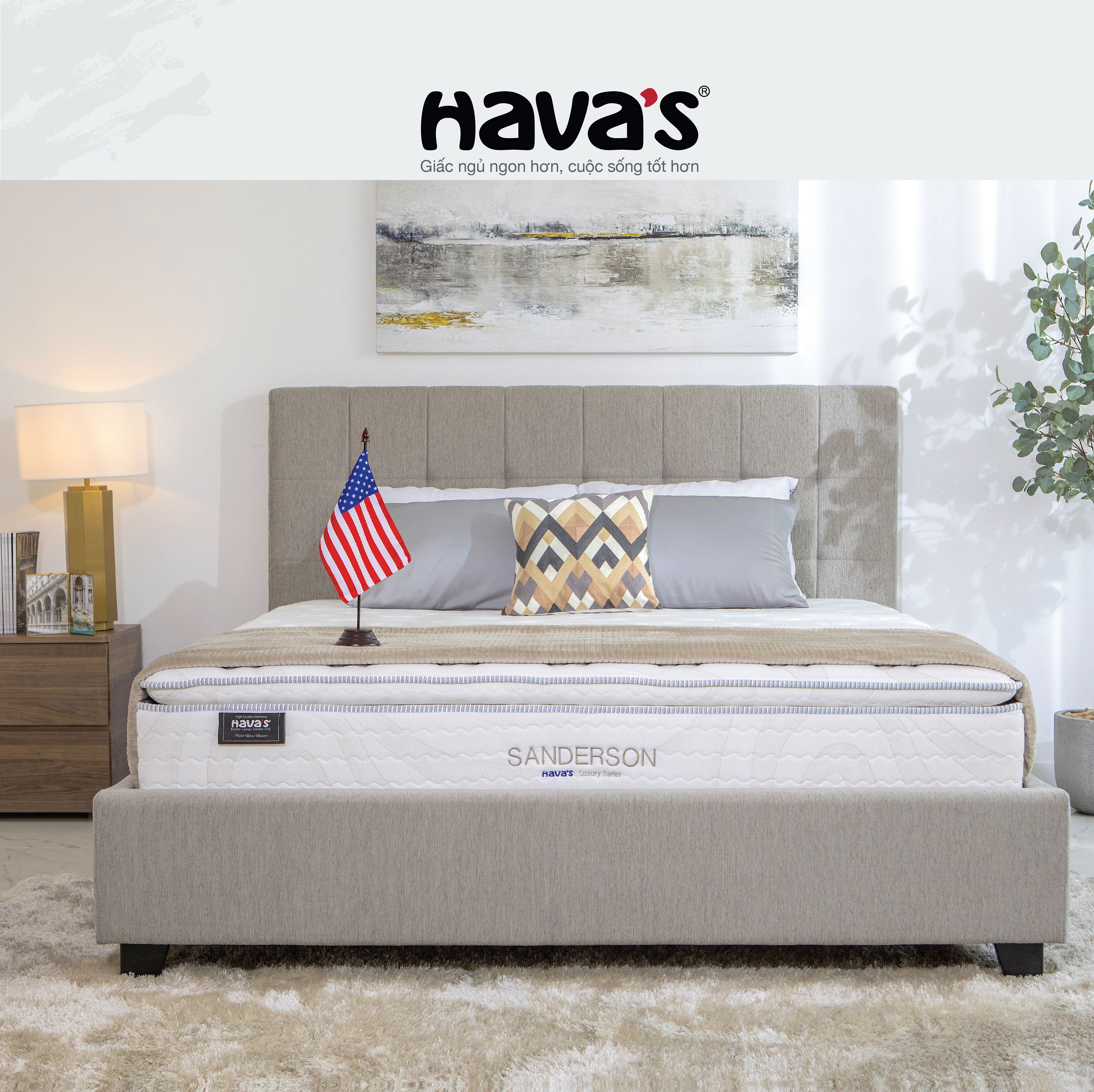 Nệm Havas Sanderson 1m6 và 1m8 lò xo túi 1 vùng, nâng đỡ vượt trội, êm mềm dễ chịu