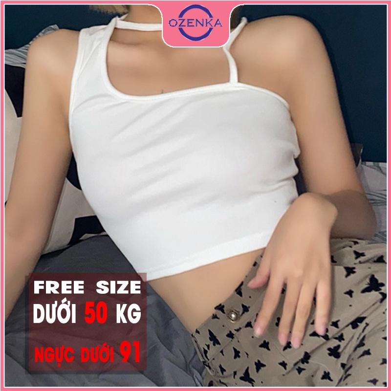 Áo 2 dây croptop nữ, áo thun sát nách ôm body gợi cảm không tay nữ chất cotton cao cấp màu đen trắng dưới 50kg