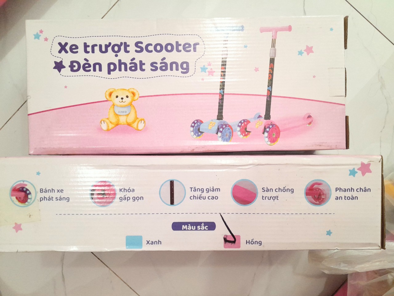 Xe trượt Scooter cho bé có đèn led phát sáng khi trượt có gấp gọn tăng giả chiều cao phanh chân an toàn