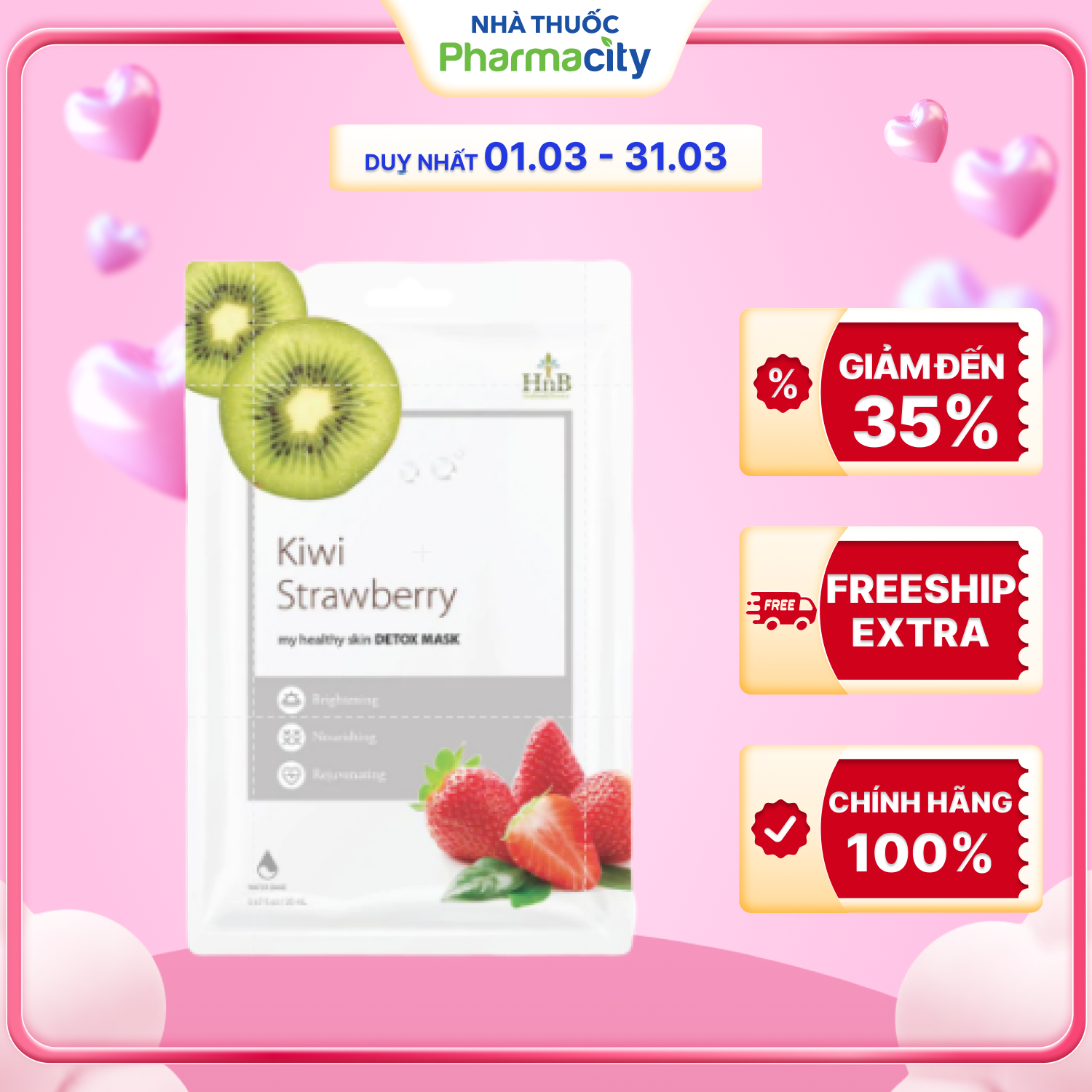 Mặt nạ dưỡng dâu tây &amp; Kiwi HNB My Healthy Skin Detox  21ml