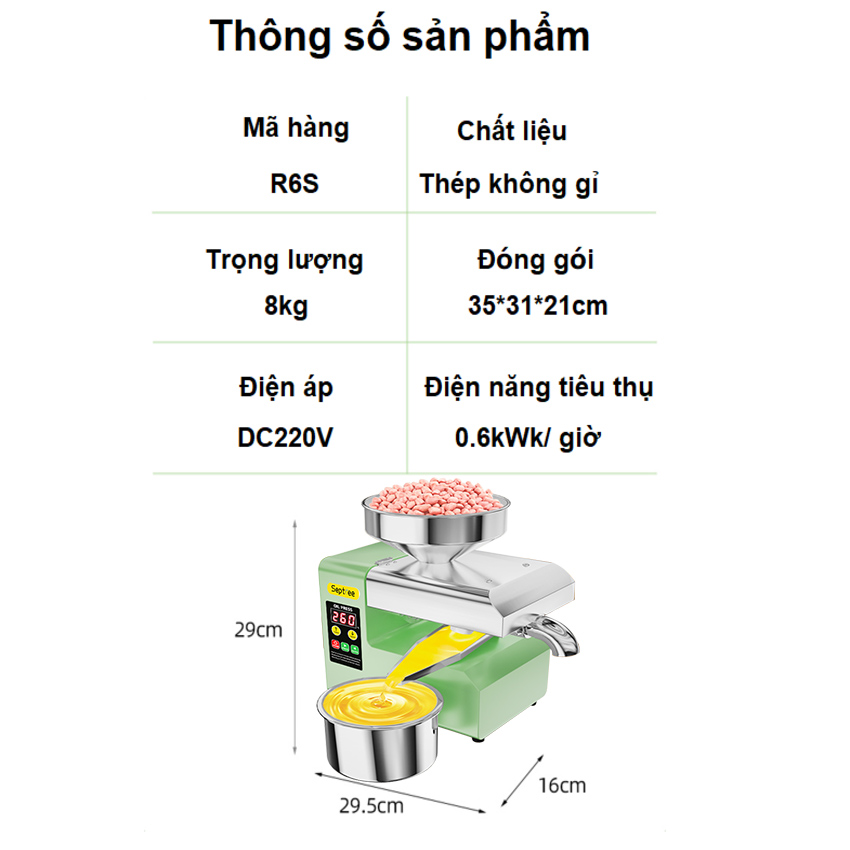 HÀNG NHẬP KHẨU - Máy ép dầu ăn thực vật, thế hệ mới. Thương hiệu Mỹ cao cấp Septree - R6S