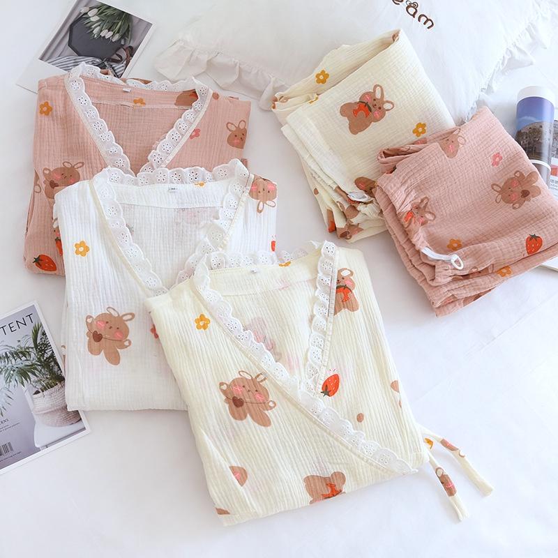 Bộ đồ bầu và sau sinh, kimono cho con bú AZ55 chất liệu muslin cao cấp