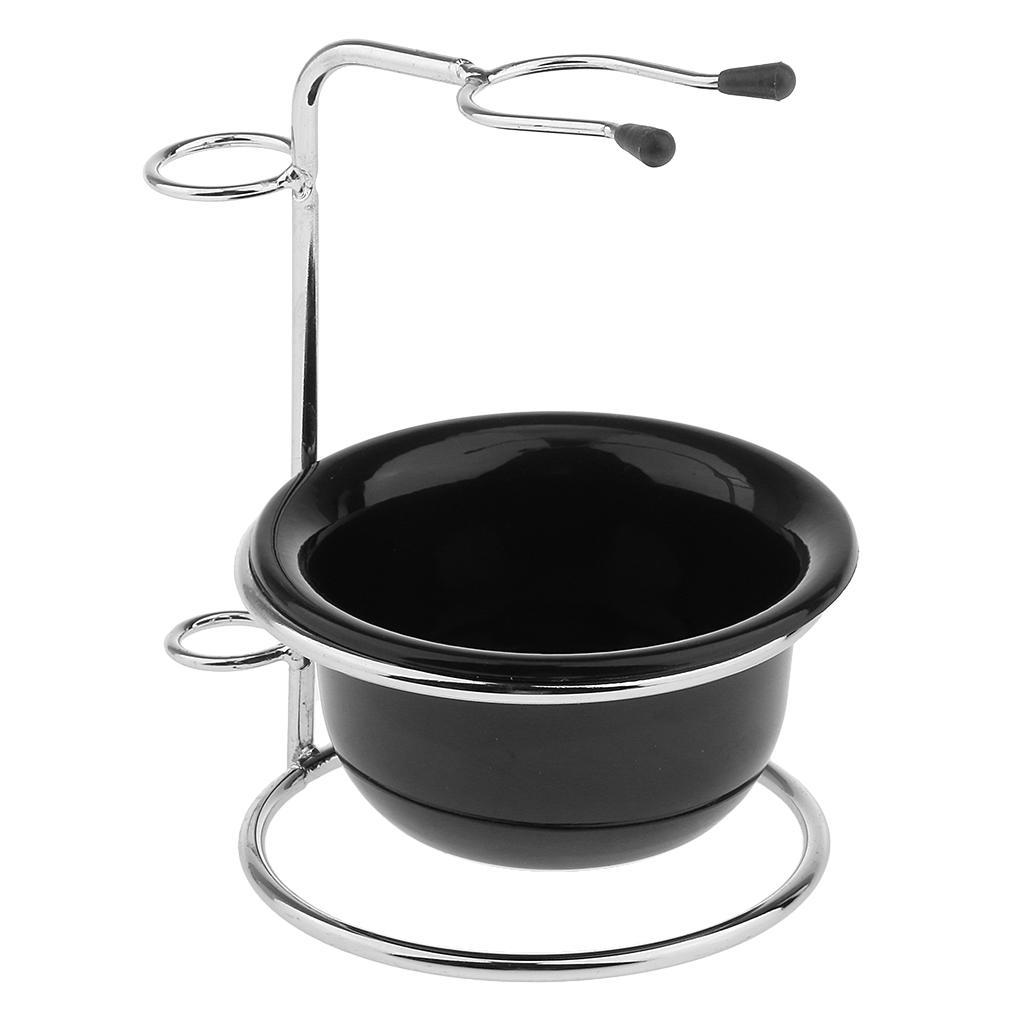 Male's Mustache Beard Shaving Brush + Safety Stainless Stand Rack + ABS Bowl Mug