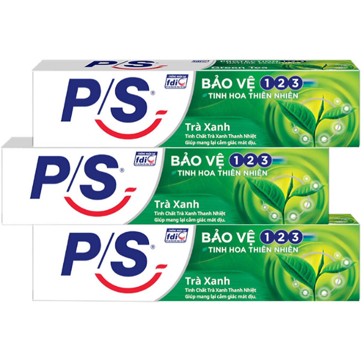 Combo 3 Kem Đánh Răng P/S Bảo Vệ 123 Trà Xanh 230g với tinh chất trà xanh thanh nhiệt giúp mang lại cảm giác mát dịu
